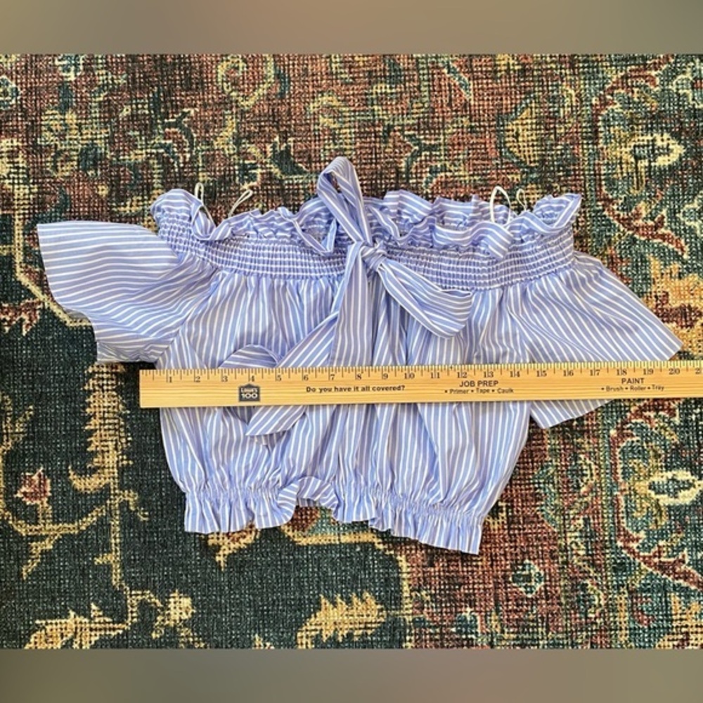 ZARA OFF THE‎ SHOULDER CROP TOP WITH BOW STRIPED SIZE MEDIUM - Picture 5 of 6